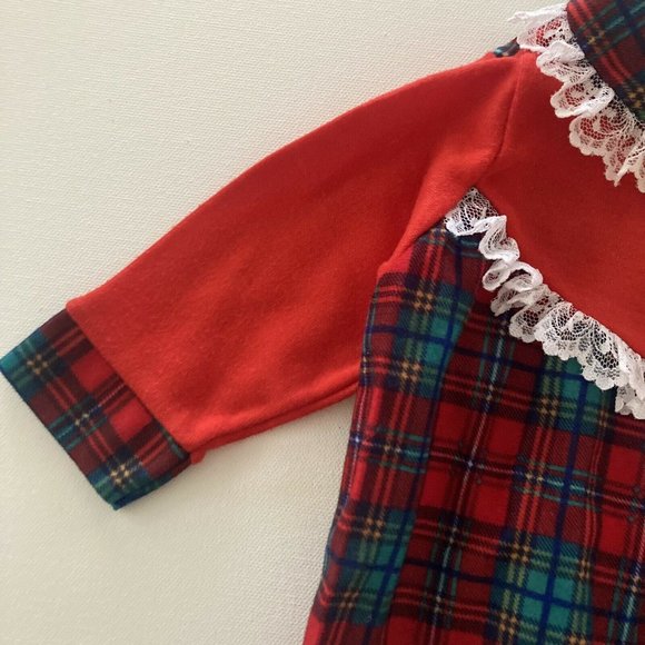Vintage USA Baby Girl 3-6 Months Holiday Christmas Red Plaid Romper Lace - Picture 3 of 12